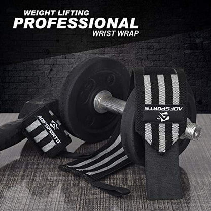 AQF Wrist Wraps for Weightlifting & Powerlifting, 18" USPA Approved (Pair) - color: Grey & Black