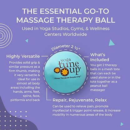 YOGA TUNE UP® Therapy Balls in Tote by Tune Up Fitness - Massage Balls for Trigger Point, Pressure Point & Myofascial Release - Use as Single or Peanut Ball for Pain Relief & Relaxation (Aqua Blue)