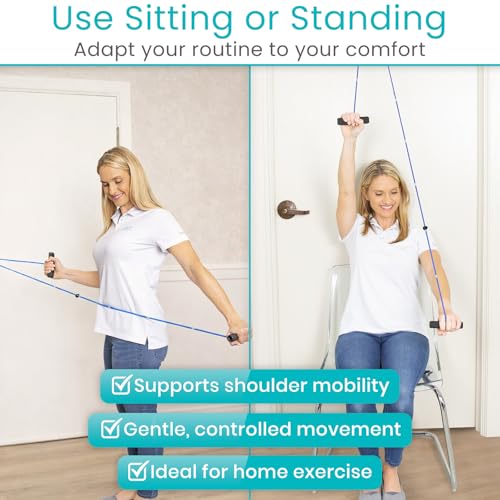 Vive Shoulder Pulley for Physical Therapy - Rotator Cuff Pain Pulley System - Over Door Rehab Exerciser - with Durable Metal Pulley & Comfortable Padded Handles - size: Metal Door Anchor