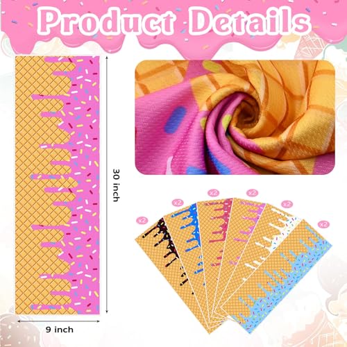 12 Pcs Mini Ice Cream Drip Baseball Party Favor Cooling Towel Gift 30 x 9 Inch Microfiber Ice Cream Drip Cooling Towels Sweat Absorbent Baseball Team Gift for Hot Weather Workout Yoga Gym Coach
