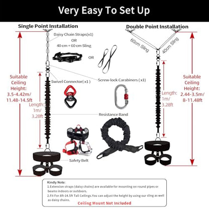 PRIOR FITNESS Bungee Fitness Set Yoga Bungee Cord Rope Resistance Air Dance Rope Exercise Fitness Home Gym Professional Training Equipment - size: XXL(198-220 pounds)