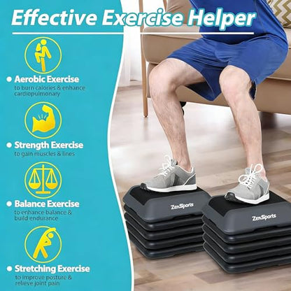 ZENY 16" x 16" High Aerobic Step Aerobics Stepper Platform with 4 Risers, Exercise Workout Stepper, Home Gym Equipment, Fitness Step Platform, Adjustable Aerobic Stepper - color: Black-Grey
