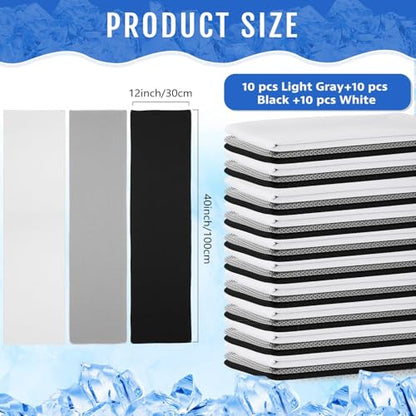 Hosuly 30 Pack Cooling Towels 40"x12" - color: Black, White, Light Gray