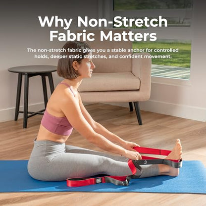 Sunny Health & Fitness Premium Yoga Stretch Strap with 8 Individual Grip Loops - 75" x 1.5" Durable Polyester Stretching Strap for Flexibility, Physical Therapy, Pilates, and Full Body Workouts