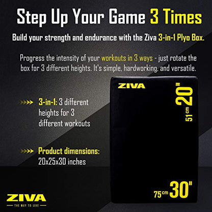 ZIVA 3-in-1 Plyo Box – Premium High-Density PE Foam or PU Wood-Foam Jump Box with Non-Slip PVC Cover – Commercial-Grade Plyometric Platform for Jump Training, Step Workouts & Home Gym (20x24x30")