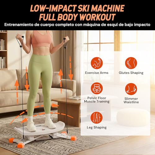 Ski Machine Trainer, Indoor Ski Simulator with Resistance Bands & Balance Board - Low Impact Stepper Exercise Equipment for Home Gym Full Body Workout, 300LBS Capacity (Orange)