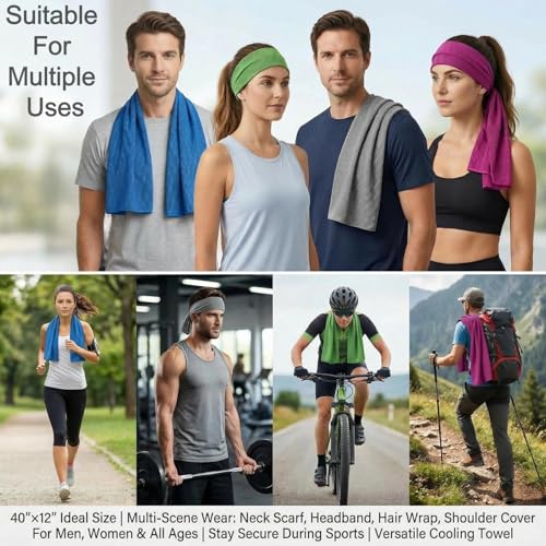 4 Pack Cooling Towels 40"x12" for Men & Women, Microfiber Ice Cold Rags for Neck & Face, Soft Breathable Cool Sweat Towel for Hot Weather, Sports, Yoga, Running, Camping, Gym, Workout