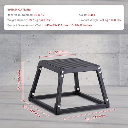Happybuy 12" Plyometric Jump Box, Steel Plyo Box, Anti-Slip Fitness Platform, Jumping Agility Box for Home Gym Training, Conditioning, Strength Training, Black