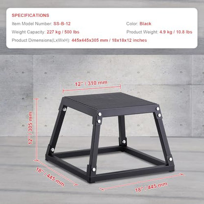 Happybuy 12" Plyometric Jump Box, Steel Plyo Box, Anti-Slip Fitness Platform, Jumping Agility Box for Home Gym Training, Conditioning, Strength Training, Black