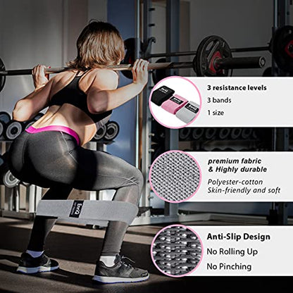 EnriQ Booty Bands Fabric Resistance Bands for Legs and Butt - Non Slip Cloth Hip Bands Elastic Workout Bands - Activate Glutes and Thighs - Made of Premium Elastic Fabric