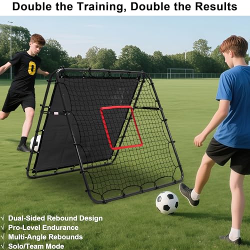 Adjustable Soccer Rebound Net | Double-Angle Soccer Trainer with Steel Frame | Portable Folding Rebounder for Passing & Shooting Practice | Outdoor Sports Equipment for Youth & Adult