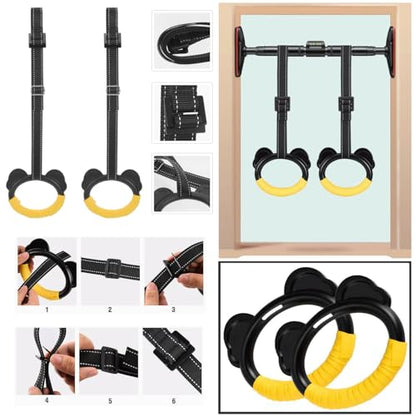 Kids Gymnastic Rings with Adjustable Straps Gym Ring Pull up Olympic Rings for Children Swing Pull Up Bar Doorway Body Strength Training Outdoor Lanyard Jungle Gym Stretching Height Increase