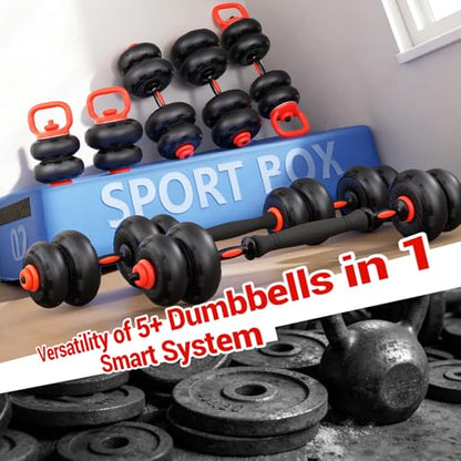 Yoleo Adjustable Dumbbell Set, 45LBS Free Weight Set with Silent Anti-Collision Air Cushion with Connector, 5-in-1 Dumbbells Set Includes Barbell, Kettlebells, Push up Stand, Weight Plate, Exercise & Fitness Dumbbells Weight Set for Home Gym Suitable Men/