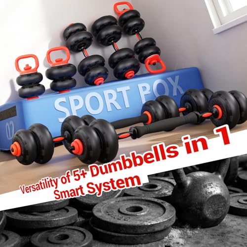 Adjustable Dumbbell Set, Free Weight Set with Silent Anti-Collision Air Cushion with Connector, 5-in-1 Dumbbells Set Includes Barbell, Kettlebells, Push up Stand, Weight Plate, Exercise & Fitness Dumbbells Weight Set for Home Gym Suitable Men/Women