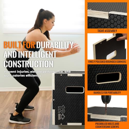 CAELUM 3-in-1 Wood Plyo Box - Non-Slip Plyometric Jump Box for Home & Gym, 400lbs Bearing Fitness Launch Box for Jumping Squats Step-ups Strength Training