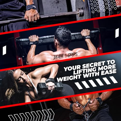 JerkFit Death Grips Premium Lifting Straps - Car Tire Grade Rubber PVC Wrist Straps for Shrugs, Pull Ups & Deadlifts with Neoprene Padded Support - size: Small