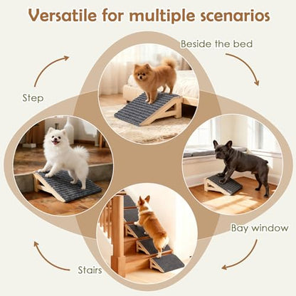 1-Pack Dog Stairs Ramp for Small & Aged Dogs - Wooden Anti-Slip Pet Steps, Low-Angled Dog Assist Ramp for Indoor & Outdoor, 4.2in, Slant Board Calf Stretcher & Footrest, Patio/Home/Office 3-in-1 Use - size: 1 Pack
