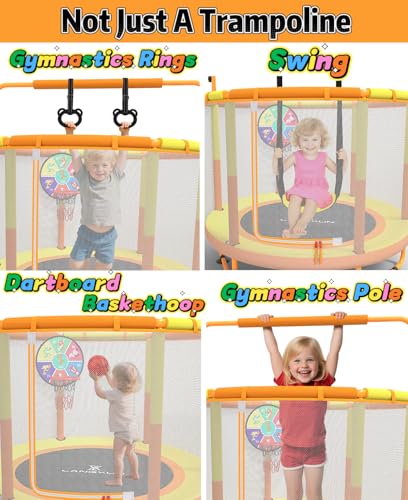 60" 6-in-1 Kids Trampoline, 5ft Mini Toddler Trampoline for Girls Boys - color: Orange&Yellow 6-in-1