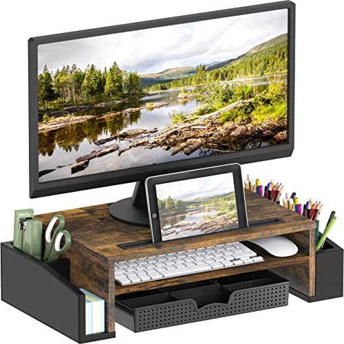 Simple Houseware Desk Monitor Stand Riser w/ Adjustable Tray, Rustic Brown - color: Rustic Brown