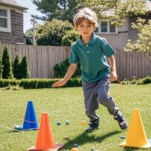 24 Pcs Plastic Ring Toss Game for Kids Adults, 5.5 Inch Carnival Rings for Speed and Agility Practice Games, Garden Backyard Outdoor Games, Bridal Shower Game, Game Booth