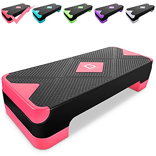 Adjustable Workout Aerobic Stepper, Aerobic Exercise Step Platform with 2 Risers, Exercise Step Deck for Fitness, 26.5" Trainer Stepper with Non-Slip Surface Home Gym & Extra Risers Options - color: Pink&Black