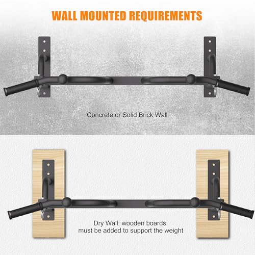 Wall Mounted Pull Up Bar - Heavy Duty Chin Up Bar, Pull-Up Bar for Garage, Joist, Wall Mount - Multifunctional Fitness Bar, Supports up to 600 Lbs - color: Multigrip-Black