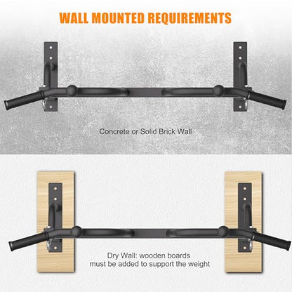 Wall Mounted Pull Up Bar - Heavy Duty Chin Up Bar, Pull-Up Bar for Garage, Joist, Wall Mount - Multifunctional Fitness Bar, Supports up to 600 Lbs - color: Multigrip-Black