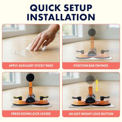 Portable Sit Up Bar Floor Holder with 2 Strong Suction Cups for Abs, Pull Up Bar, Sticky Pad, Adjustable Foot Holder for Thigh, Workout for Office Home Gym for Men and Women, Support 661 lbs