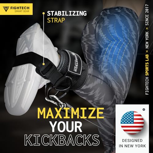 FIGHTECH Ankle Straps Cable Machine Attachment for Gym - Cable Kickback Ankle Straps - Padded Ankle Cuffs for Glute Kickbacks and Leg Workouts - color: Pro Black