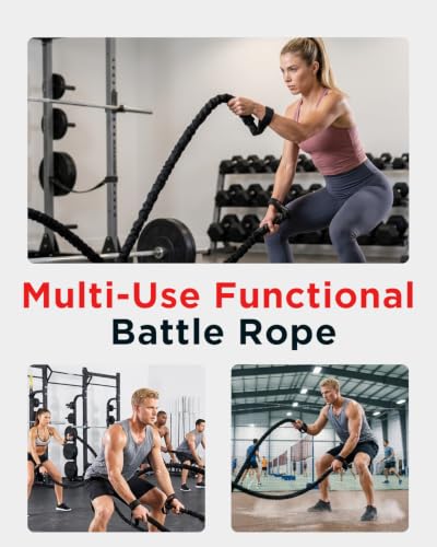 Efiment Elastic Battle Rope for Home Gym Workout - 30FT Resistance Training Exercise Rope with Protective Sleeve, Oversized Grips and Wrist Straps for Indoor Outdoor Fitness
