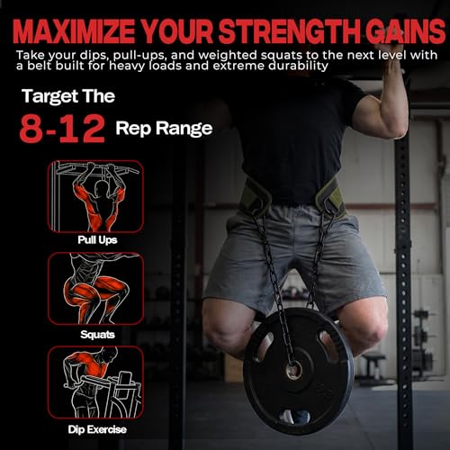 Weightlifting Dip Belt with Chain, Heavy Duty 550-650 lbs Capacity, for Dips and Pull-ups