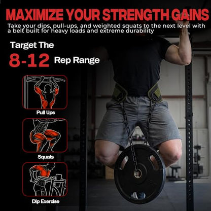 Weightlifting Dip Belt with Chain, Heavy Duty 550-650 lbs Capacity, for Dips and Pull-ups
