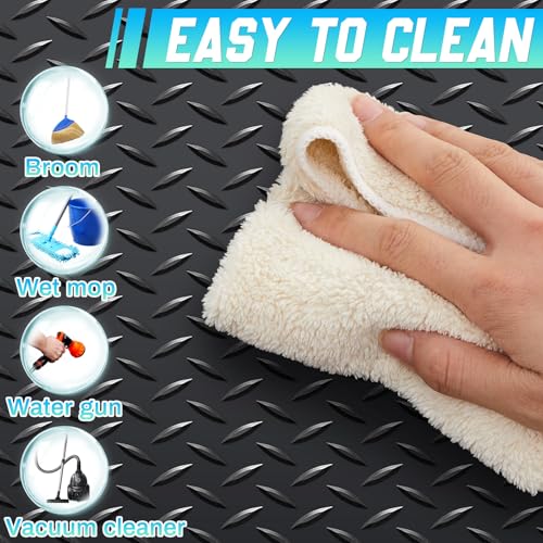 16 in x 20 ft Rubber Diamond Plate Rolls Garage Floor Mat for Under Car, Heavy Duty Flooring Rug for Trailers Garage, PVC Water/Stain Outside Stall Resistant Parking Rv Tool(Black)
