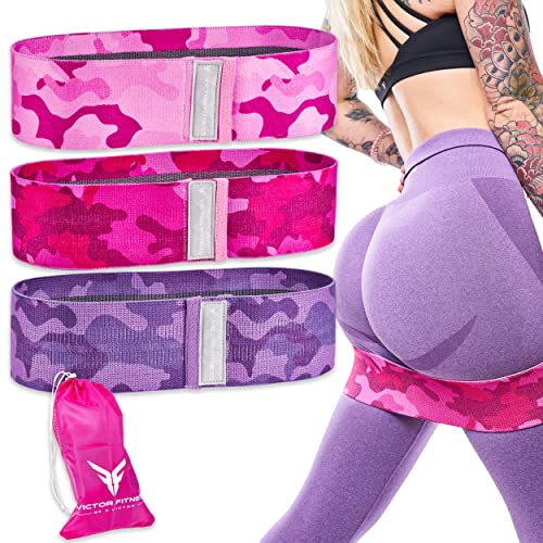 Victor Fitness® Hip & Booty Bands | 3 Levels of Resistance | Non-Slip Fabric for Squats, Lunges, Butt/Glutes | Includes Free Carrying Bag