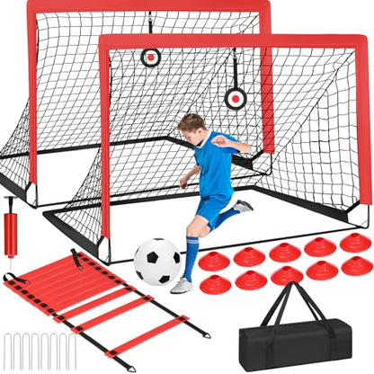6' x 4' Soccer Goals Nets for Backyard Beach Pop Up Soccer Training Equipment Net Portable Goal Set with Ball, and Cones, Youth Outdoor Sports Games Football Goal with Carry Bag