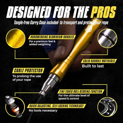 Titan Armour® Speed Rope - Professional Self-Locking & Adjustable, Adult Speed Jump Ropes for Fitness | 2 x Steel Ropes, Cable Protector & Travel Case | Jump Rope Crossfit, Boxing, Fitness MMA for Men & Women - color: Golden