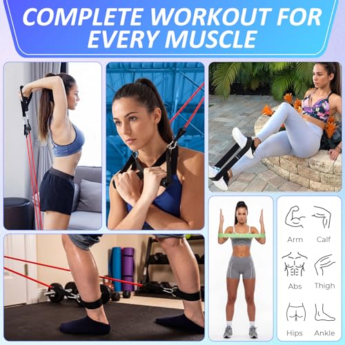 17 Pcs Resistance Loop Tube Exercise Bands Set for Working Out Handles Door Anchor Ankle Strap Portable Fitness Equipment with Instruction Carry Bag for Home Fitness Yoga Stretching Therapy