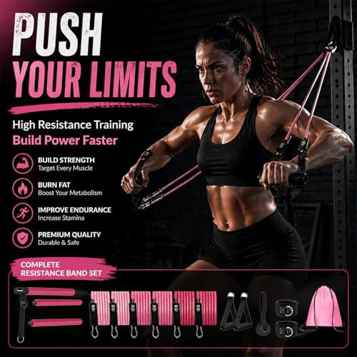Pilates Bar Kit with Resistance Bands, Pilates Workout Equipment for Home Gym, Adjustable 3-Section Pilates Bar Kit for Women & Men, Ideal Pilates at Home Kit for Full Body Training & Flexibility
