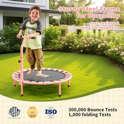 Mini Trampoline for Kids 3-6 with Super Safe Foam Handle Bar, 3ft Toddler Trampoline Indoor with No-Gap Cover for Indoor and Outdoor