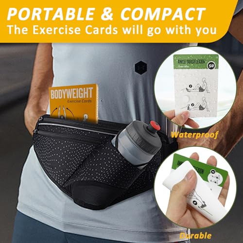 Bodyweight & Resistance Belt Workout Cards, 100 Different Exercise Cards with Detailed Illustrations, Large Size 5" x 3.5" Fitness Cards for Women & Men