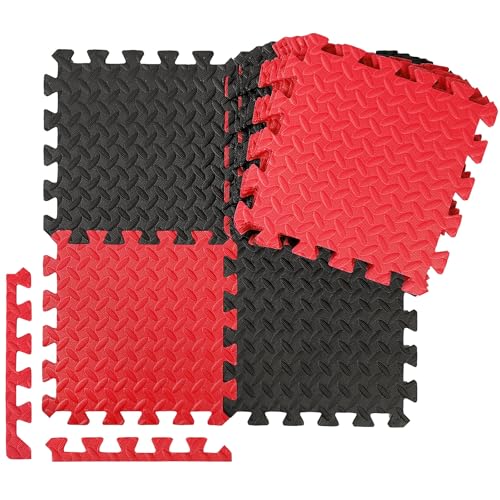 Ecally 100 Pcs 12 x 12 Gym Mat Foam Floor Mats for Home Gym Covers 96 Sq Ft Puzzle Exercise Square Interlocking Carpet Tiles with Border for Workouts Equipment Yoga Pilates (Black,Red) - color: Black, Red