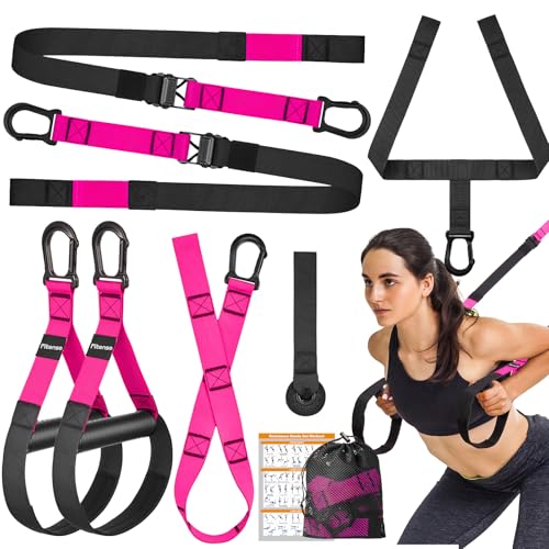 Home Resistance Training Kit, Suspension Trainer Straps with Adjustable Extension, Door Anchor, and Carry Bag – Strength Training Equipment for Full Body Bodyweight Workouts at Home or Outdoors - color: Pink