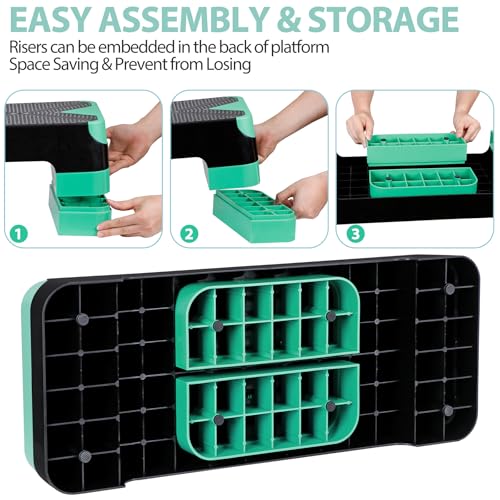 F2C 26.5 Inches Step Aerobics Stepper Platform with 3 Risers, Home Gym Workout Equipment, Fitness Exercise Equipment, Exercise Workout Stepper - color: Green