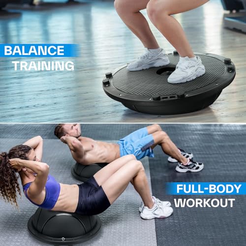 Sportneer Half Balance Ball - Inflatable Exercise Ball Trainer With Resistance Bands & Pump - Non-slip Yoga Ball for Stability, Core Training, Physical Therapy - Home Gym Equipment