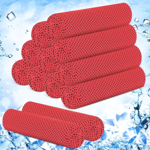 12 Pieces Cooling Towels, 40 x 12 Inch Ice Cool Towel for Neck and Face Microfiber Soft Breathable Chilly Rags for Yoga, Sports, Golf, Gym, Running, Workout(Red)