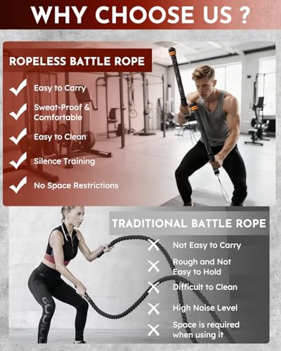 Ropeless Cordless Portable Battle Ropes for Home Gym,Adjustable Weight Z-Rope,Workout Equipment Weighted,Exercise Strength Training,No Endless Jump Rooes,Fitness Working Flex Springs Sticks(Black)