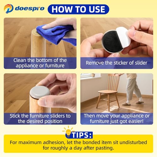 40PCS Small Furniture Sliders for Hardwood Floors & Carpet- 1.37" Self-Stick Furniture Movers Sliders Pads & Chair Glides for Wood Floors Tile Kitchen Appliance Move Furniture Easily (Gray Round)