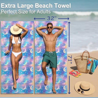 Microfiber Beach Towel Sand Free Quick Dry Celestial Galaxy Stars Moon Pattern Ethereal Fantasy Purple Pink Blue Lightweight Absorbent Swim Pool Travel Blanket for Adults 71 x 32 Inches 1 Pcs - color: Galaxy