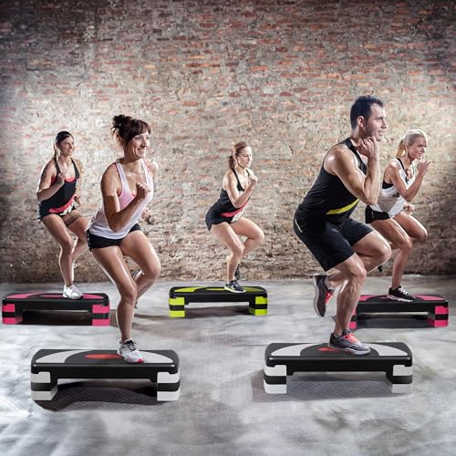 JungleA 31" Aerobic Step Platform, 3 Levels Adjustable Height Steppers for Exercise at Home Gym, Cardio Workout Step Exercise Platform Bench, Non Slip Fitness Stepper Up Box with 4 Stackable Risers