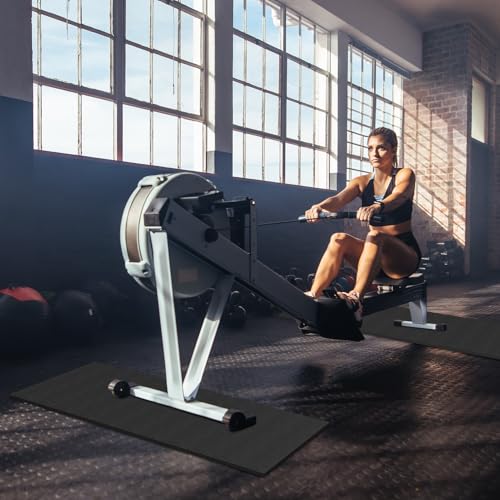 2PCS Fitness Equipment Mats and Floor Protector, Non-Slip Mat Rowing, Rowing Machine Bike Mat for Carpet & Hardwood Floors, Exercise Bike Mats (Two Pieces:36 * 12 inch)